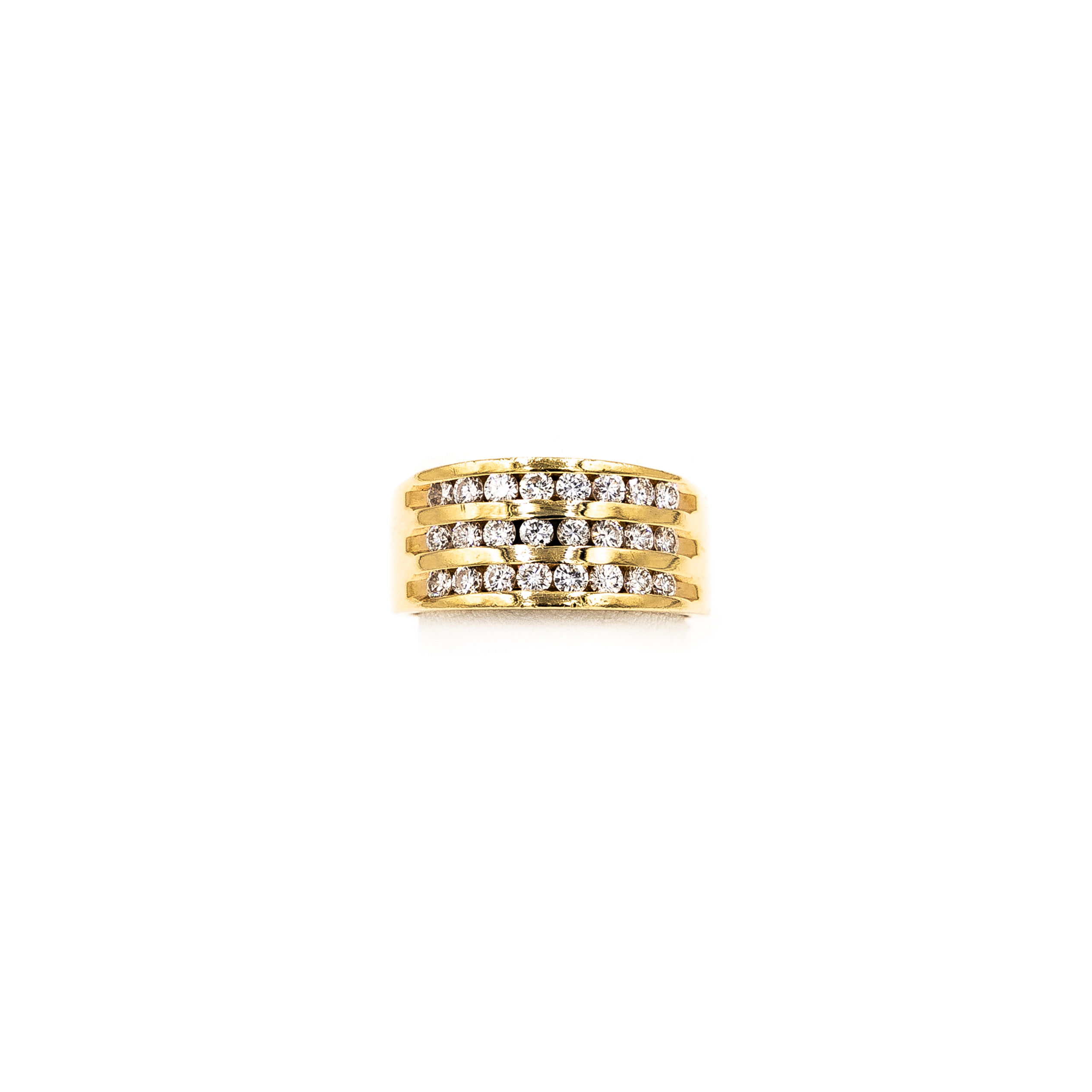 Yellow Gold 3 Rows Of Round Channel Set Stones Ring
