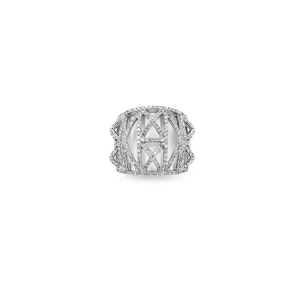 Thumbnail: White Gold Diamond Open Work Pyramid Cigar Band Ring