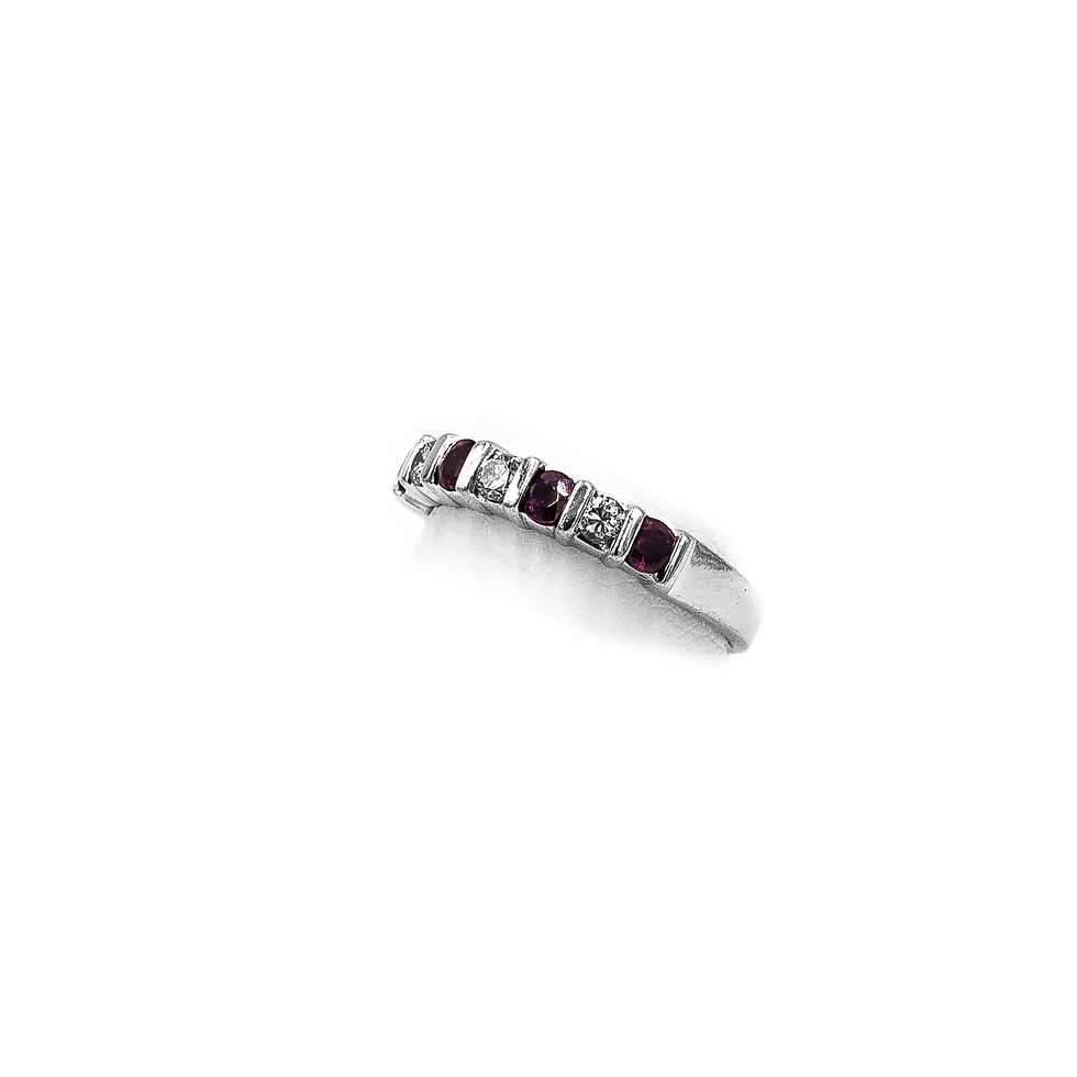 Thumbnail: White Gold Alternating Rubies And Diamonds Band Ring