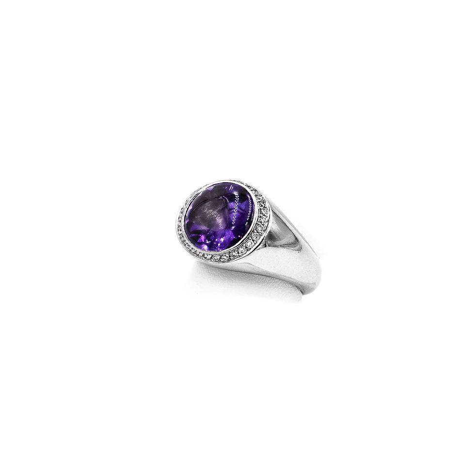 Thumbnail: White Gold Amethyst Set In A Channel Halo HP Ring