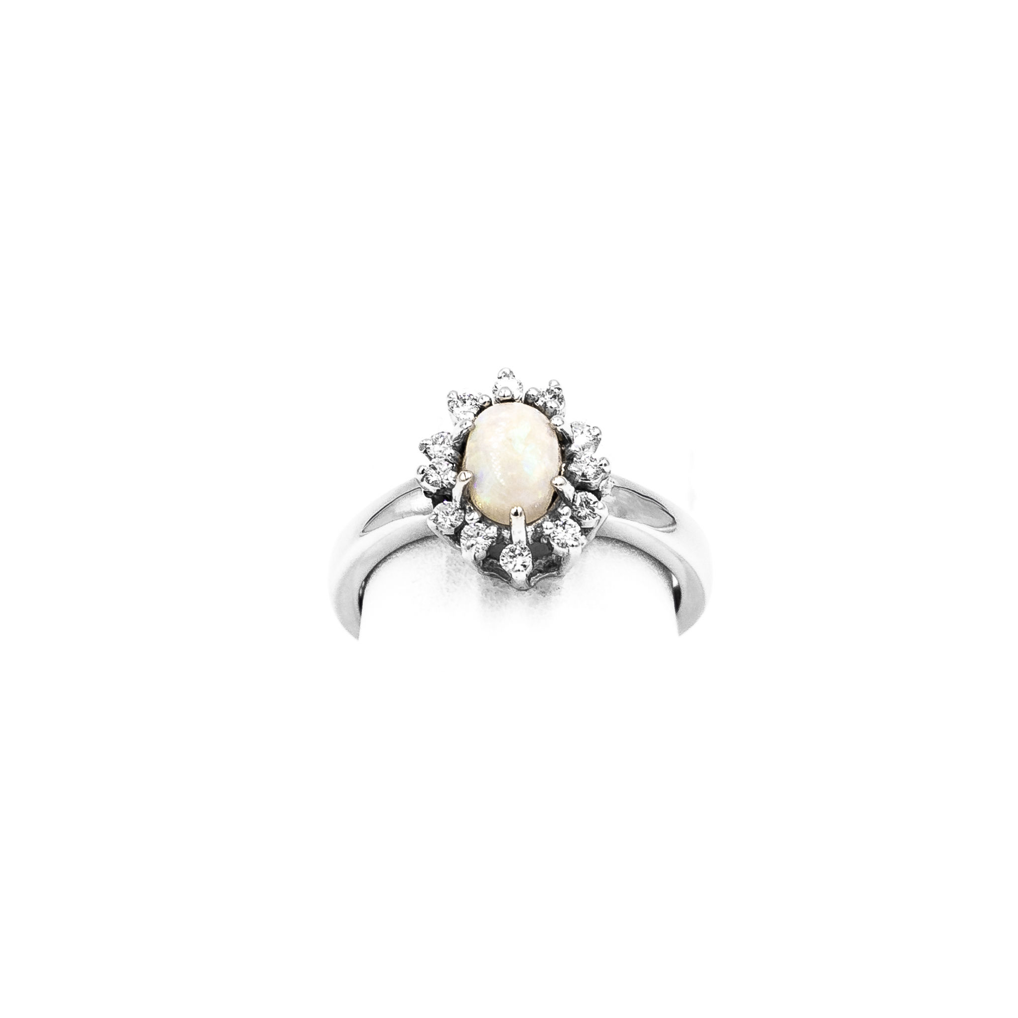 White Gold Opal Diamond Oval Halo Ring