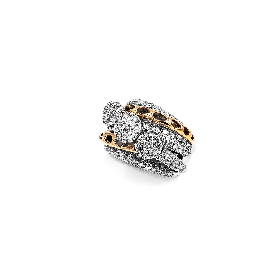 Thumbnail: Rose Gold Two Tone Cigar Band 3 Cluster Center With Pave Diamond Ring