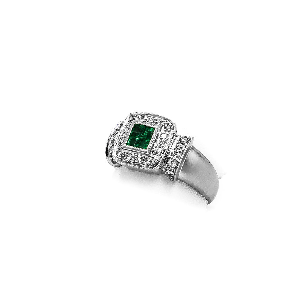 Thumbnail: White Gold 4 Emerald Princess Cut Diamond Halo Ring