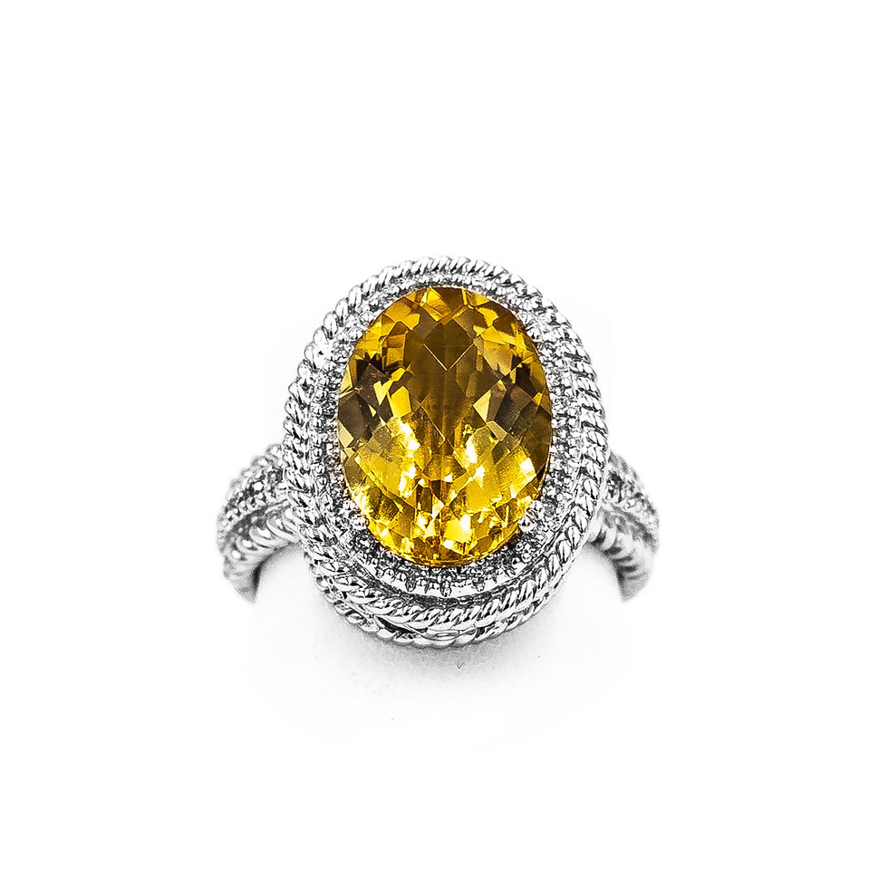 Thumbnail: White Gold 5.36 Oval Citrine With Thin Halo Bead Ring