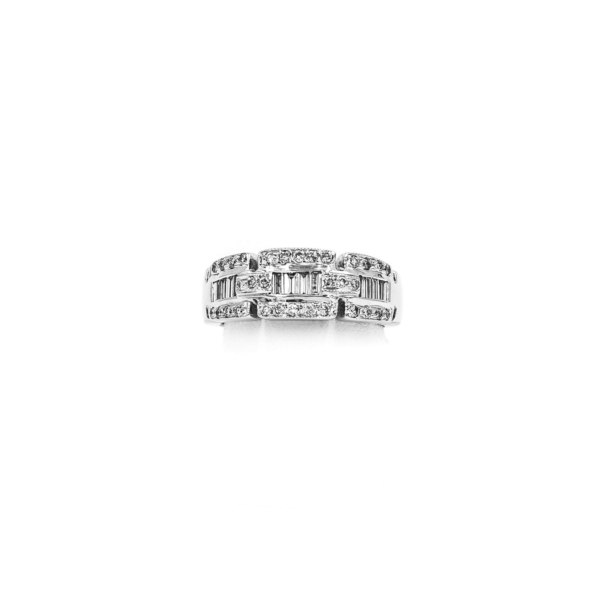 White Gold Belt Shape Baguette Center Diamond Ring