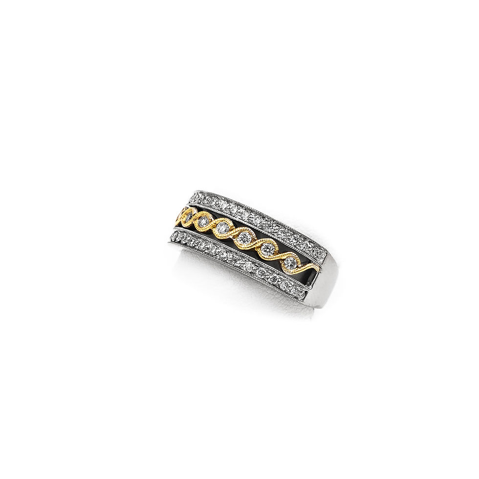 Thumbnail: White Gold Two Tone Yellow Gold Open Work Miligain Design Daimond Ring