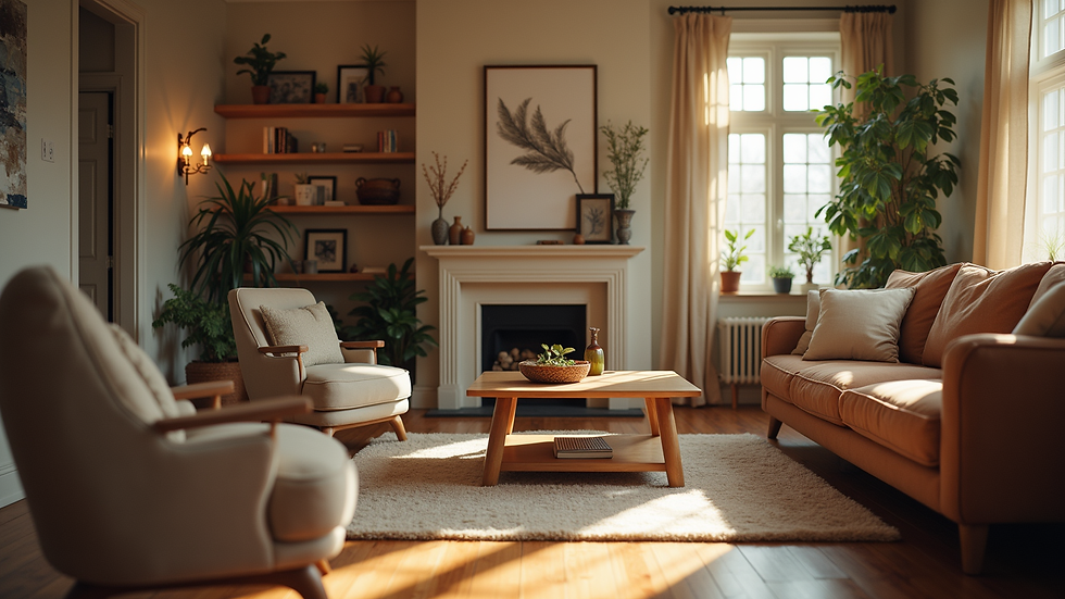 Eye-level view of a cozy living room with a welcoming atmosphere