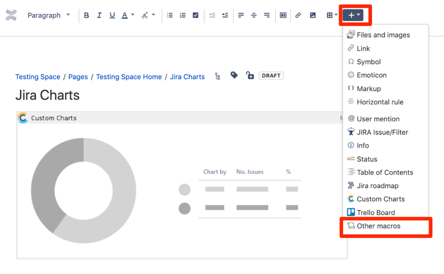 Insert Macros into Confluence Pages ⌘+⇧+A on Mac or Alt+⇧+A on PC