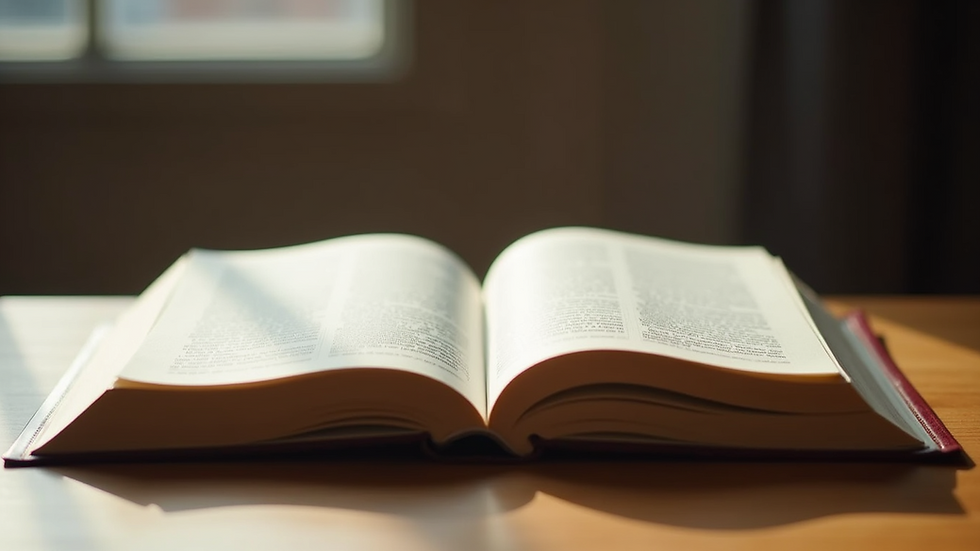 Close-up view of an open book on a wooden table