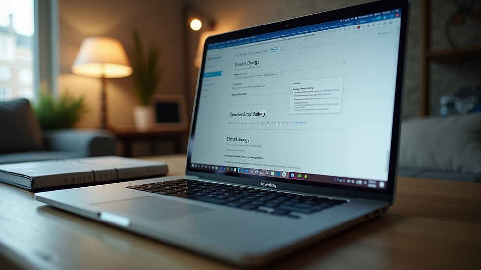 Eye-level view of a laptop displaying email settings