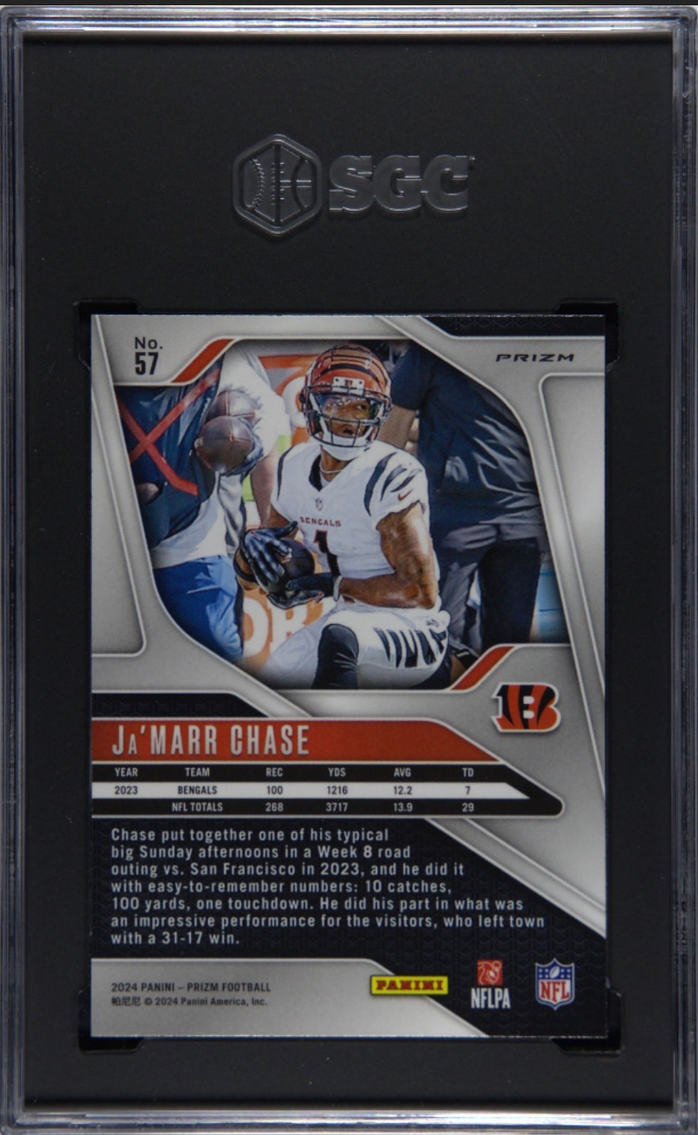 2024 Panini Prizm 57 Ja'Marr Chase Disco Prizm SGC 9 back