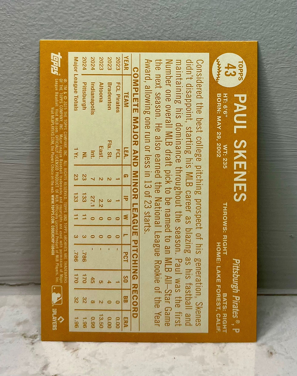 2025 Topps #43 Paul Skenes back