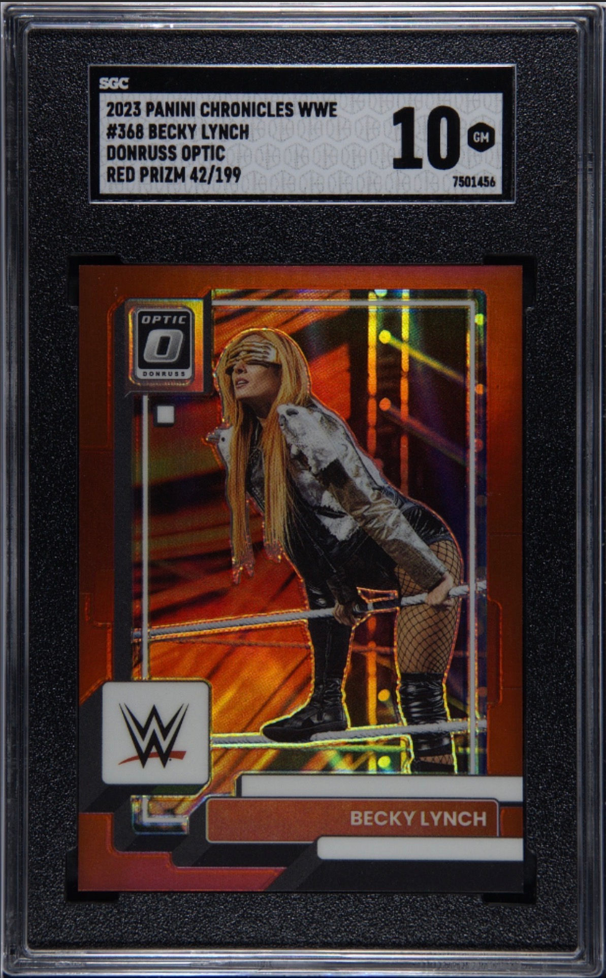2023 Chronicles WWE #368 Becky Lynch Red Prizm /199 SGC 10 GM — full front view