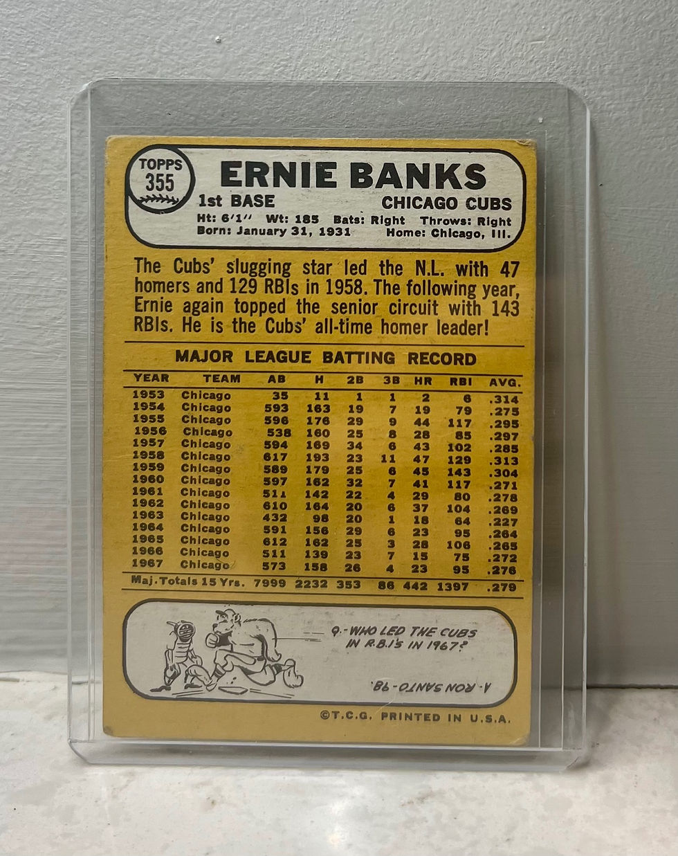 1968 Topps #355 Ernie Banks - Back