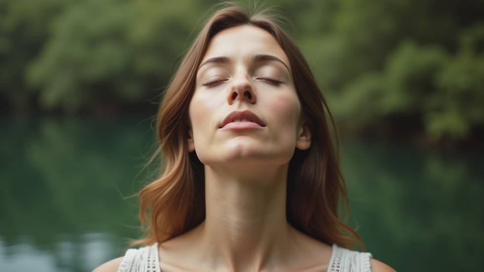 Close-up view of a person practicing self-hypnosis with eyes closed in a peaceful environment