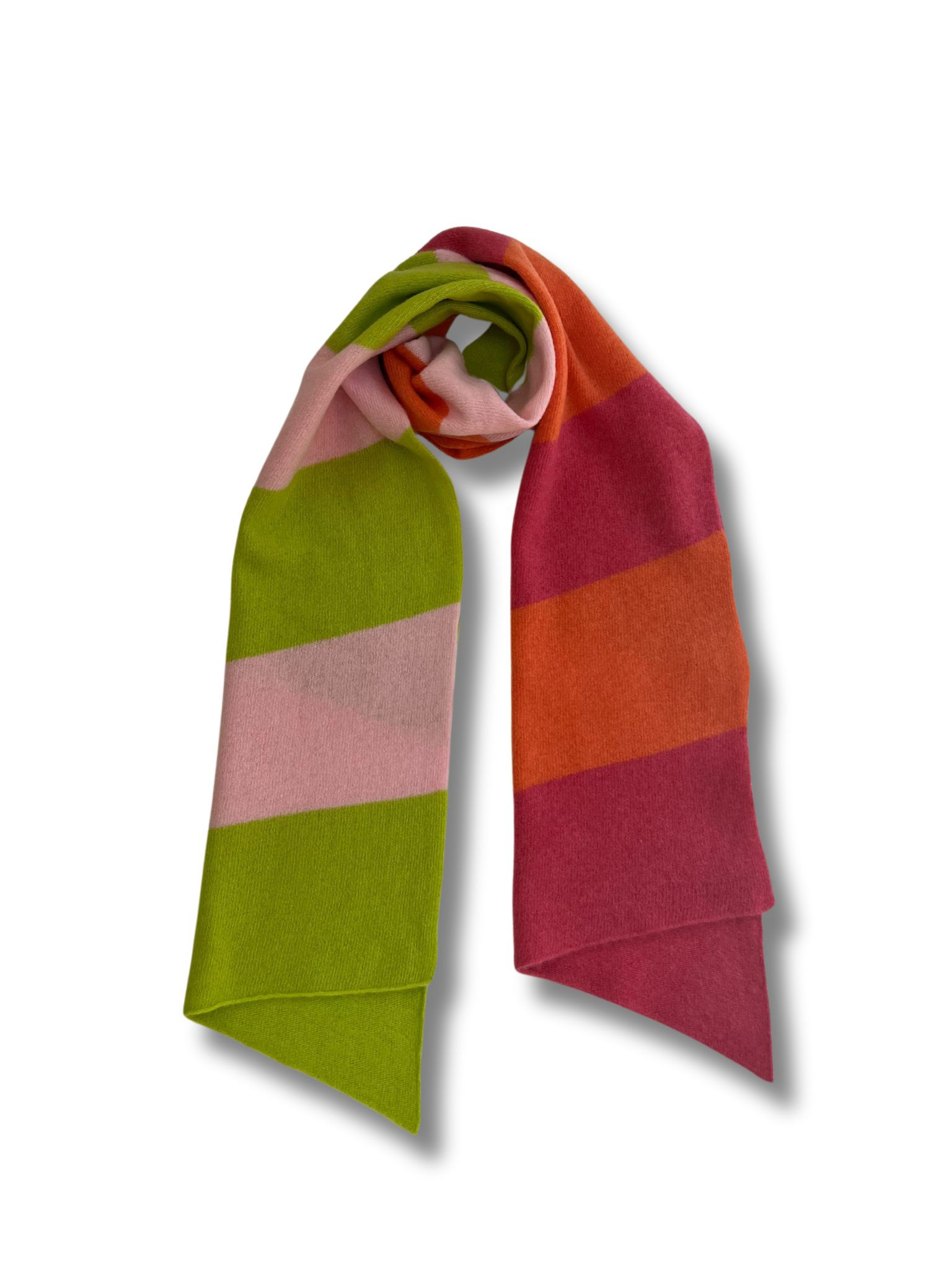 Merino Wool Scarf in Lime Orange Pink Stripe