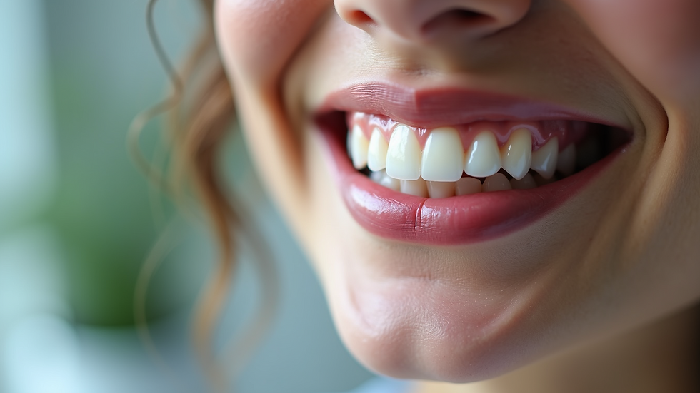 Eye-level view of dental veneers on a model smile