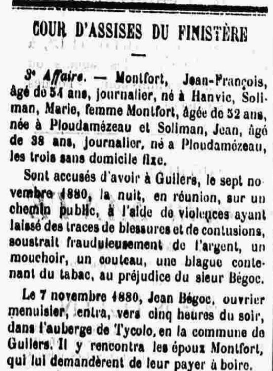 Montfort Jean Francois begoc soliman hanvec ploudalmezeau bagne nouvelle caledonie bagnard finistere