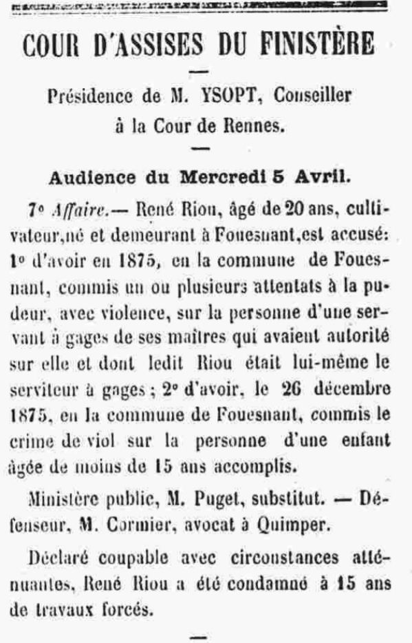 Riou René fouesnant brest bagne bagnard nouvelle caledonie