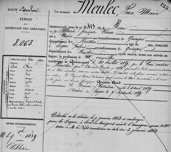 Meulec Jean Marie briec ergué gaberic peron bagne guyane bagnard finistere