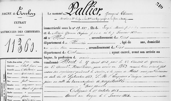 Pallier Jacques Etienne brest peine mort bagne guyane bagnard conseil guerre