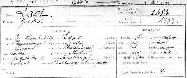 Laot Yves Marie Lampaul ploudalmezeau patrick milan guerre 1914 1918 14 18 patrimoine histoire plouguin finistere saint pabu treouergat bretagne poilu marin