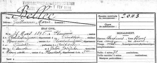 Plouguin patrimoine histoire guerre 1914 1918 14 18 treouergat lampaul ploudalmezeau saint pabu soldat marin mort France patrick milan finistere mercel madeleine coat meal treglonou Bellec Guillaume Marie A.jpg
