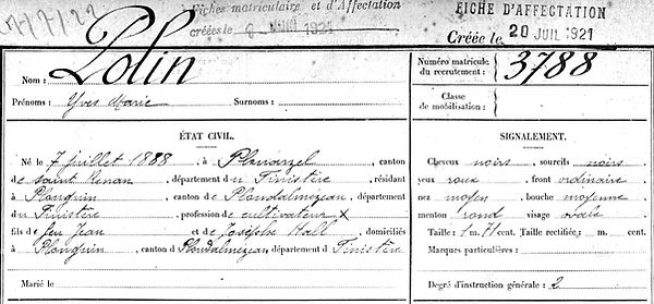 polin jean pierre joseph yves marie kerberec plouguin plouarzel patrimoine histoire patrick milan guerre 14 18 1914 1918 finistere
