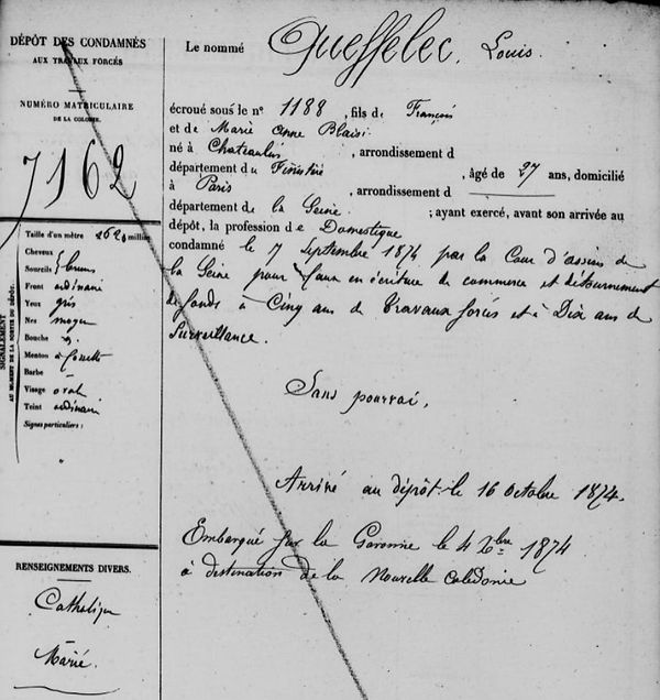 Queffelec Louis chateaulin brest bagne nouvelle caledonie bagnard finistere