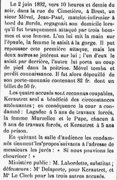 Pape Jean Marie kermarrec dirinon bagne guyane travaux forces finistere bagnard