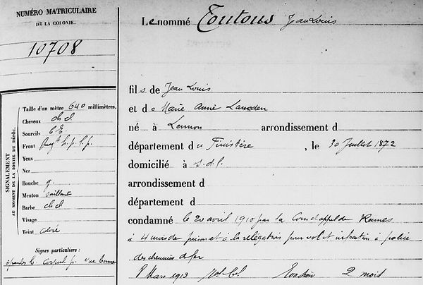 Toutous Jean Louis lanedern lennon evade evasion bagne guyane bagnard finisterepg