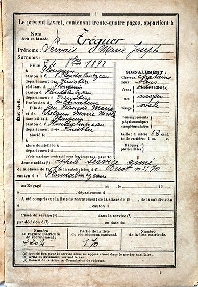 Livret Individuel Campion treguer servais Plouguin patrimoine histoire guerre 1914 1918 14 18 treouergat lampaul ploudalmezeau saint pabu soldat marin mort France patrick milan finistere mercel madeleine coat meal treglonou
