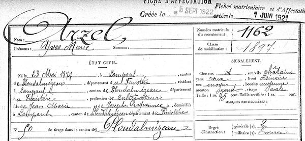 Arzel Yves Marie Lampaul ploudalmezeau patrick milan anne appriou guerre 1914 1917 14 18 patrimoine histoire plouguin finistere