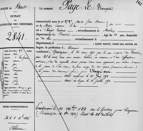 Le Page François hir plouegat guerand finistere bagne guyane bagnard