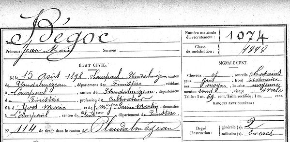 Bégoc Jean Marie Lampaul ploudalmezeau patrick milan anne apprioual guerre 1914 1917 14 18 patrimoine histoire plouguin finistere saint pabu