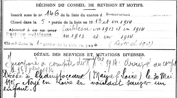 henaff pierre marie pouldergat champtoceaux 14-18 Finistère Non Mort France Réformé maladie tuberculose suicide fusillé accident