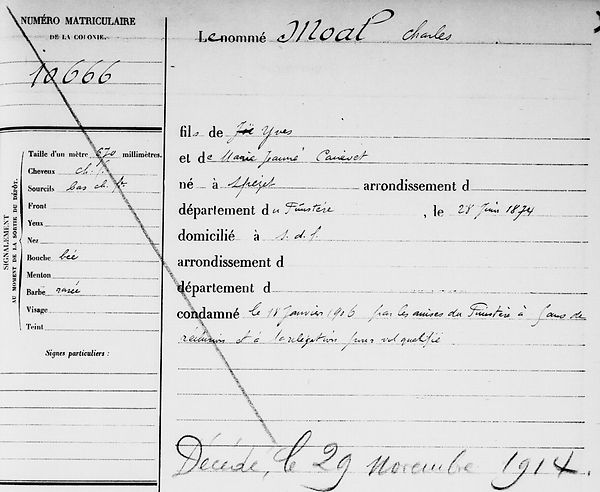 Moal Charles Spézet Canevet bagne guyane bagnard