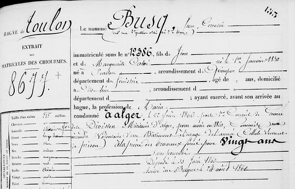 Brusq Jean Corentin poullan alger calvi bagne guyane evadé evasion bagnard