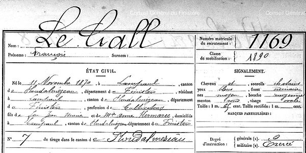 Le Gall François Marie Lampaul ploudalmezeau patrick milan guerre 1914 1918 14 18 patrimoine histoire plouguin finistere saint pabu treouergat bretagne poilu marin