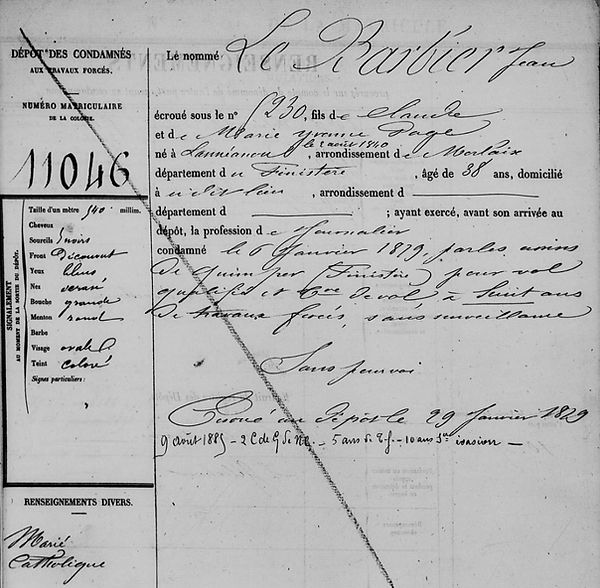 Le Barbier Jean lanneanou brest bagne nouvelle caledonie bagnard finistere