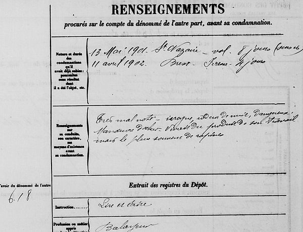 Barrier Albert Jean brest vecher bagne guyane bagnard finistere