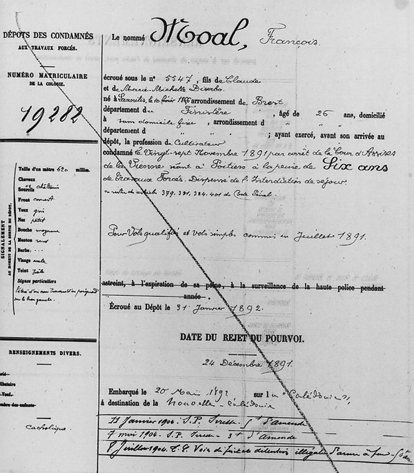 moal francois lannilis brest bagne bagnard nouvelle caledonie finistere