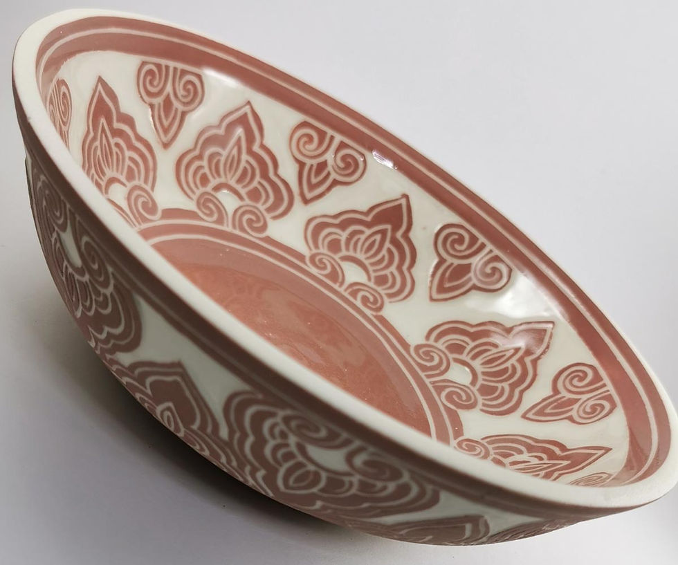 Thumbnail: Handmade Coral Ceramic Carved Bowl - Decorative and Functional