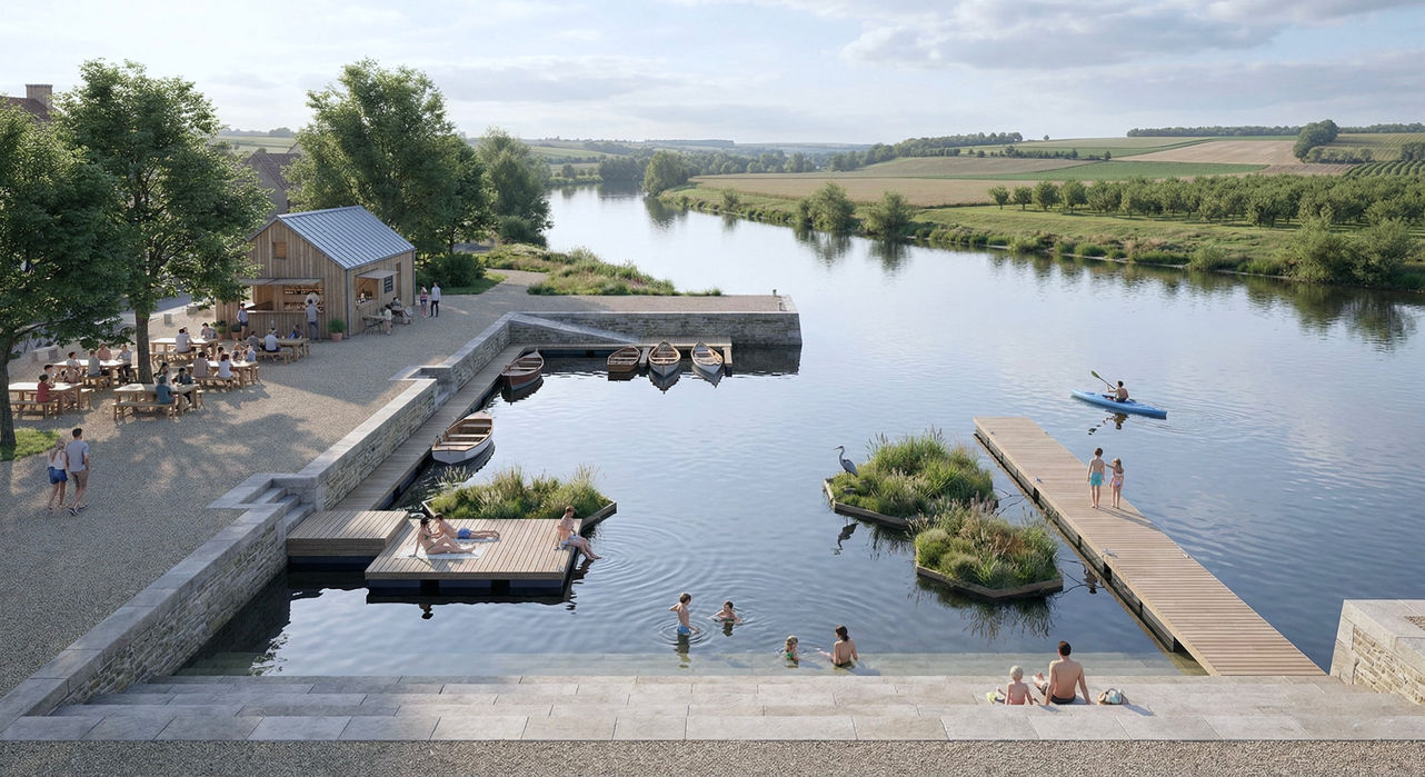 port, campagne, rural, baignade, kayak, bateaux de plaisance, revitalisation, zone de baignade, baignade canal, tourisme, kayak, guingette