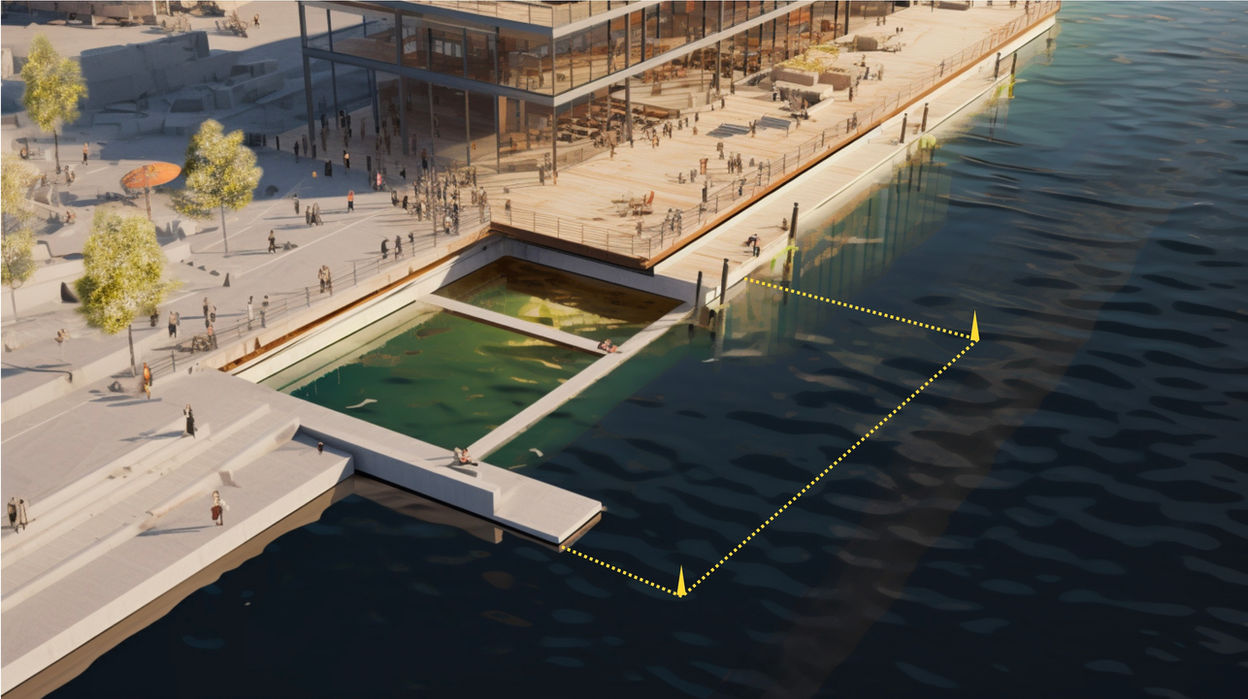 Conception prospective des quais de Copenhague : visuels des futurs bains portuaires du port pour lier ville et eau, vue 2 - Studio Baignade Urbaine, Clément BRUN 