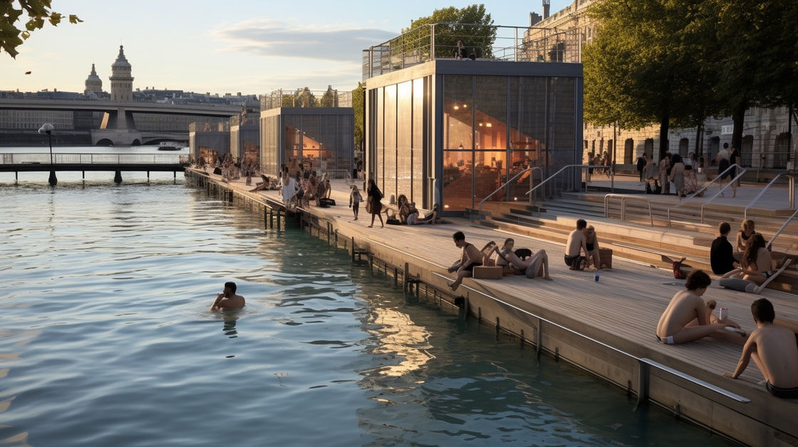 À deux pas du Marais à Paris : un bain où l'on se baigne et se repose sur les quais au bord de l'eau.