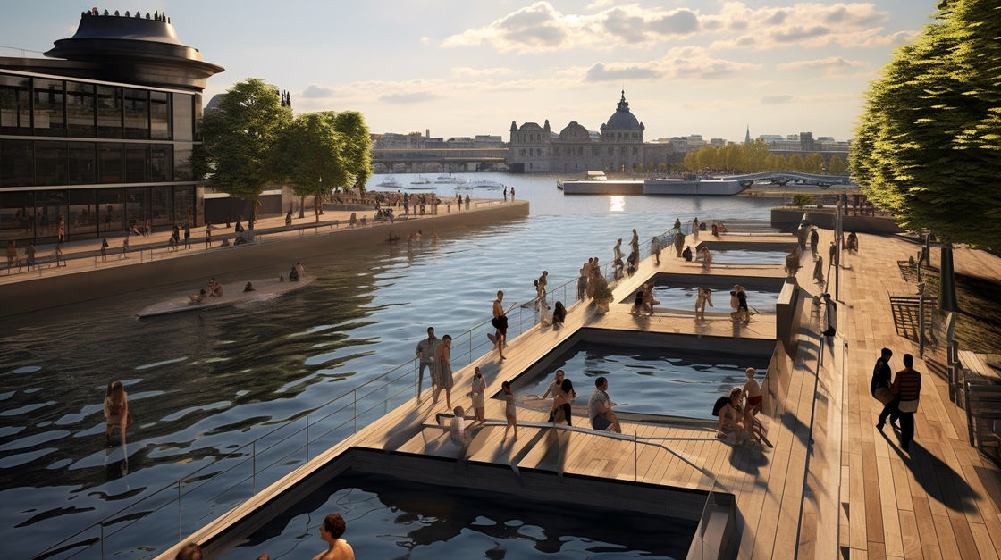 Idée d'un site de baignade familial sécurisé en bord de Seine.
