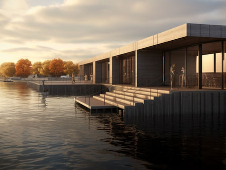 Lieu de baignade le long d'un bâtiment privé avec un sauna pour créer un lieu de détente