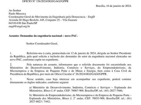 Governo responde à “Carta da EngD ao Presidente Lula”