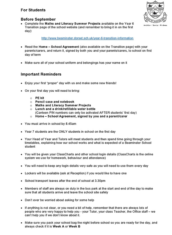 Key information for New Parents Carers and Students for Entry September 2025 p2.jpg